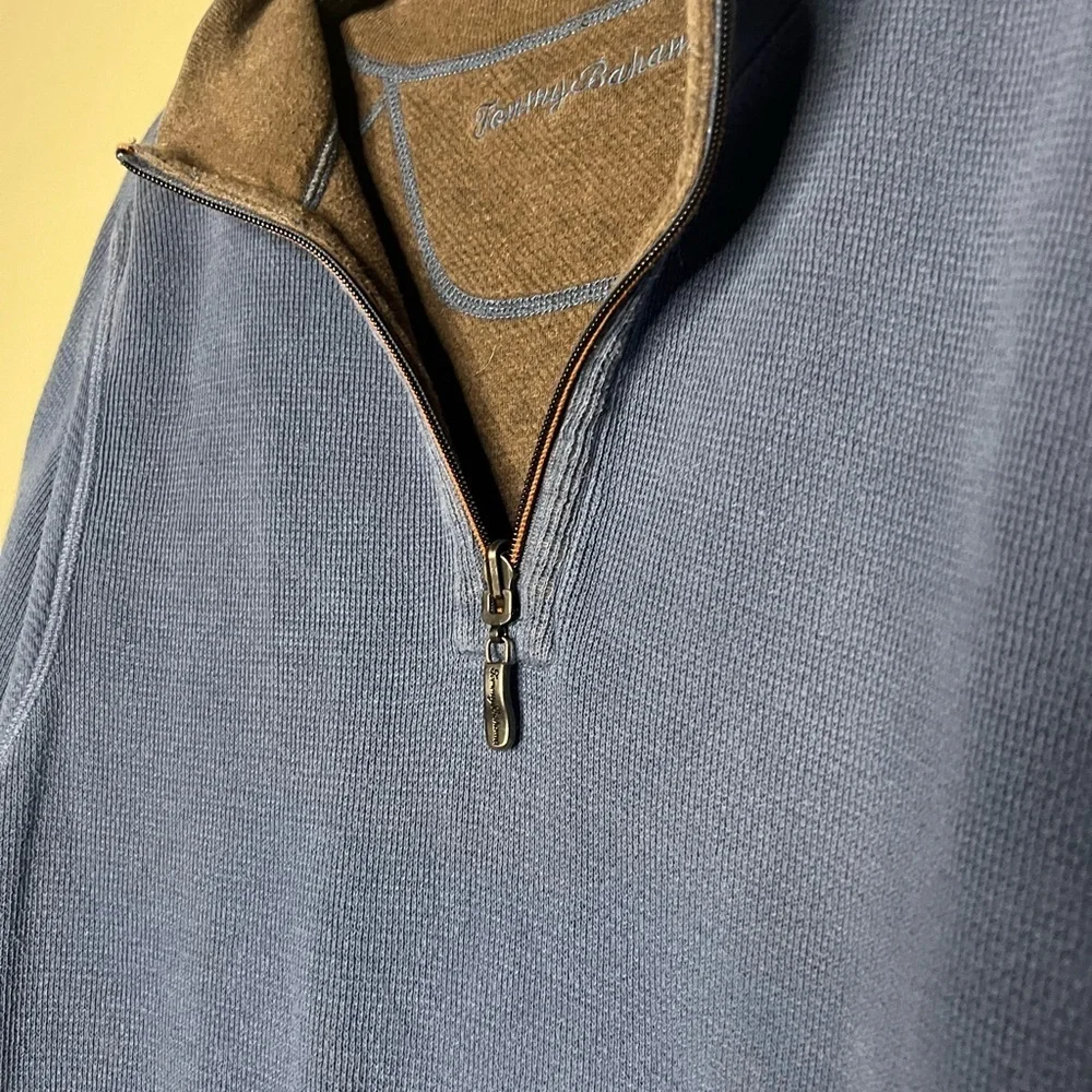 Tommy Bahama Flip shore Half Zip Reversible Pullover Blue Brown L/XL